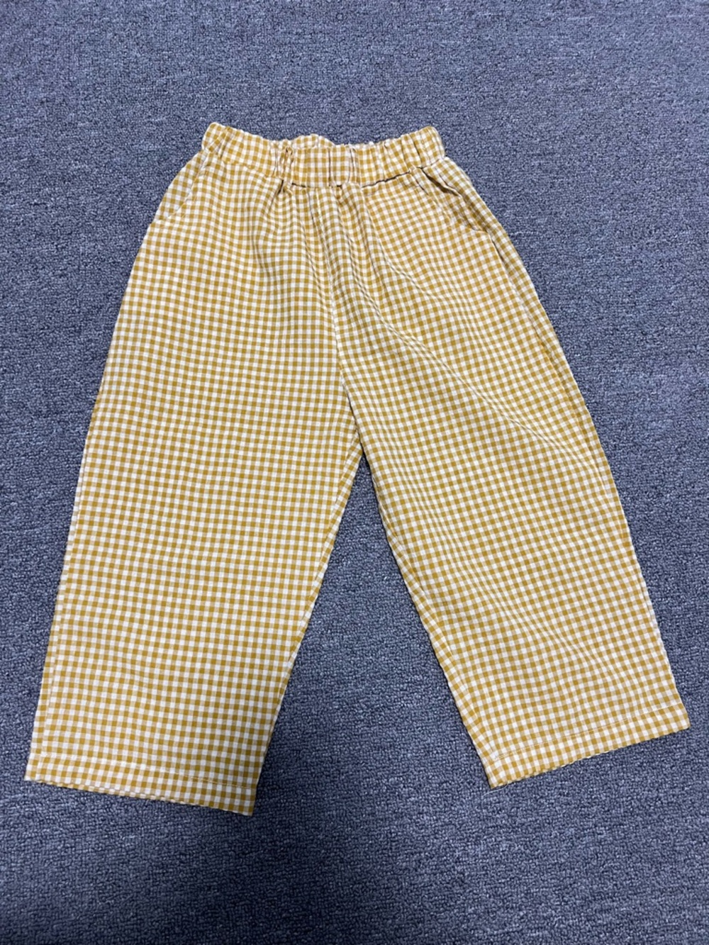 Girls' Mustard Gingham Elastic-Waist Crop Pants